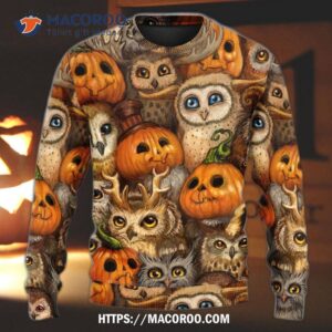 halloween owl pumpkin pattern sweater 3