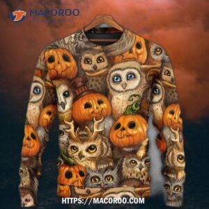halloween owl pumpkin pattern sweater 4