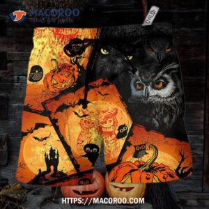 halloween owl pumpkin scary hawaii shorts 0