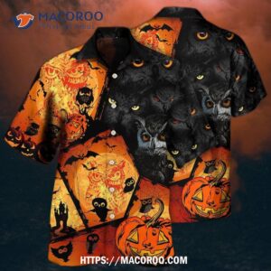 halloween owl pumpkin scary hawaiian shirt 2