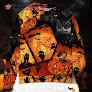 Halloween Owl Pumpkin Scary Sweater