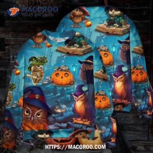 halloween owl witch sky night sweater 2