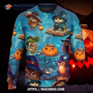 halloween owl witch sky night sweater 3