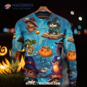 halloween owl witch sky night sweater 4