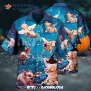 halloween pig fly pumpkin scary hawaiian shirt 2