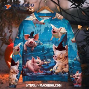 Halloween Pig Fly Pumpkin Scary Sweater