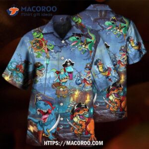 halloween pirate dinosaur scary hawaiian shirt 2