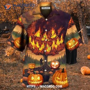 halloween pumpkin burning crazy hawaiian shirt 0