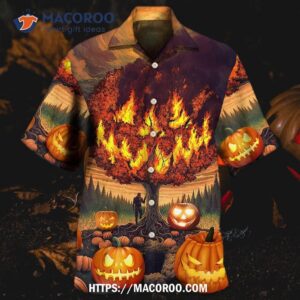 halloween pumpkin burning crazy hawaiian shirt 1