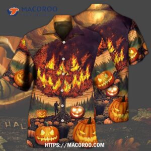 halloween pumpkin burning crazy hawaiian shirt 2