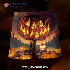 halloween pumpkin burning crazy style hawaii shorts 0