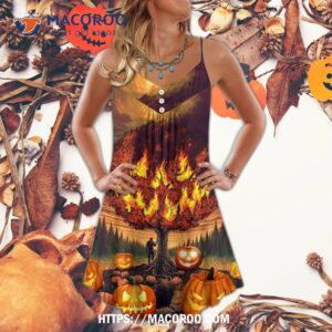 halloween pumpkin burning crazy style summer dress 0