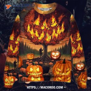 halloween pumpkin burning crazy ugly christmas sweaters 0