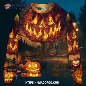 halloween pumpkin burning crazy ugly christmas sweaters 1