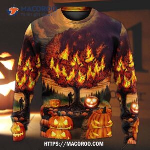 halloween pumpkin burning crazy ugly christmas sweaters 4