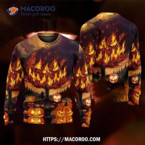 halloween pumpkin burning crazy ugly christmas sweaters 5