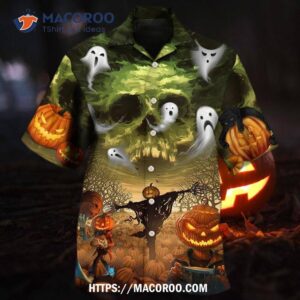 halloween pumpkin crazy ghost hawaiian shirt 1