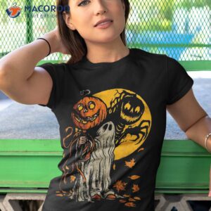 Halloween Pumpkin Ghost Autumn Leaves Graphic Art Shirt