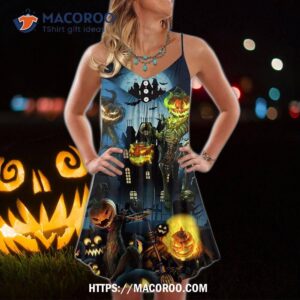 Halloween Pumpkin Scary Sky Night Summer Dress