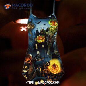halloween pumpkin scary sky night summer dress 4