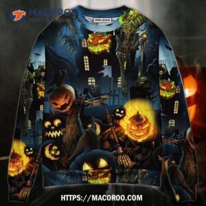 halloween pumpkin scary sky night sweater 0