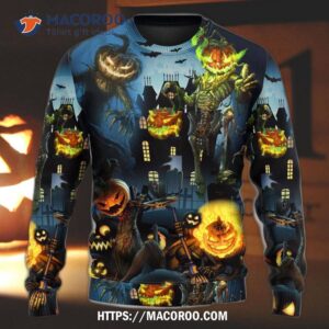 halloween pumpkin scary sky night sweater 3