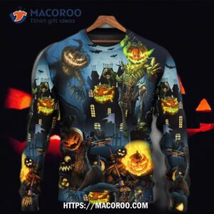 halloween pumpkin scary sky night sweater 4