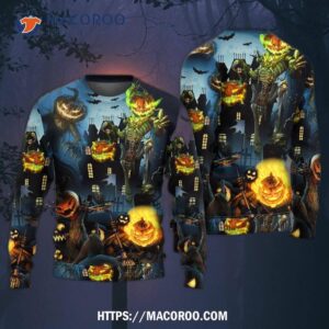 halloween pumpkin scary sky night sweater 5