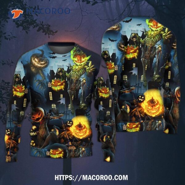 Halloween Pumpkin Scary Sky Night Sweater