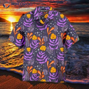 halloween pumpkin tropical pattern purple hawaiian shirts 0