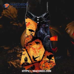 halloween raven pumpkin scary summer dress 3