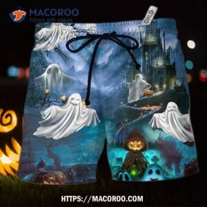 halloween say boo and scary on blue hawaii shorts 0