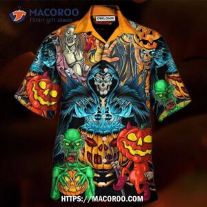 Halloween Scary Skull Pumpkin Horror Art Hawaiian Shirt
