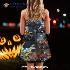 halloween skeleton dinosaur driving monster truck summer dress 2