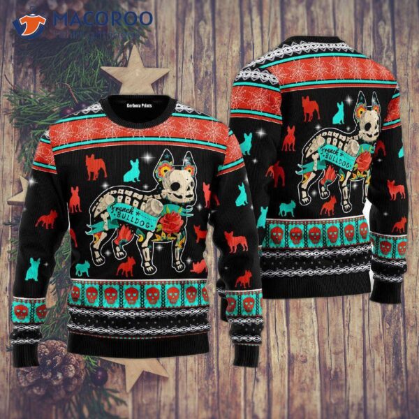 Halloween Skeleton French Bulldog Ugly Christmas Sweater