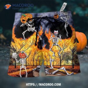 Halloween Skeleton Party Pumpkin Burning Scary Hawaii Shorts