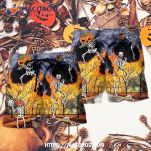Halloween Skeleton Party Pumpkin Burning Scary Hawaii Shorts