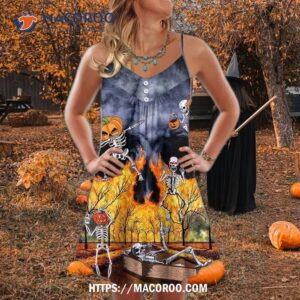 Halloween Skeleton Party Pumpkin Burning Scary Summer Dress