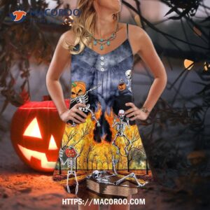 Halloween Skeleton Party Pumpkin Burning Scary Summer Dress