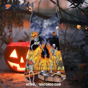 halloween skeleton party pumpkin burning scary summer dress 3