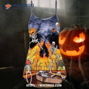 halloween skeleton party pumpkin burning scary summer dress 4