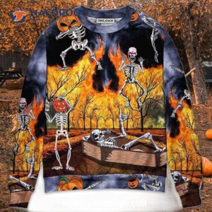 Halloween Skeleton Party Pumpkin Burning Scary Sweater