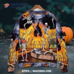Halloween Skeleton Party Pumpkin Burning Scary Sweater