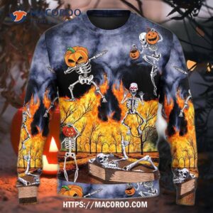 halloween skeleton party pumpkin burning scary sweater ugly christmas sweaters 3