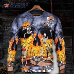 halloween skeleton party pumpkin burning scary sweater ugly christmas sweaters 4