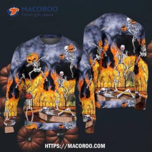 halloween skeleton party pumpkin burning scary sweater ugly christmas sweaters 5