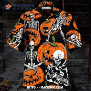 halloween skeleton pumpkin scary hawaiian shirt 0