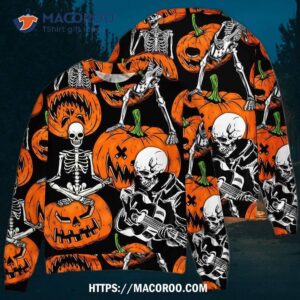 halloween skeleton pumpkin scary sweater 2