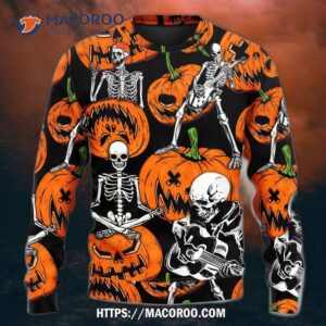 halloween skeleton pumpkin scary sweater 3