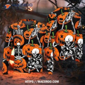 halloween skeleton pumpkin scary sweater 5